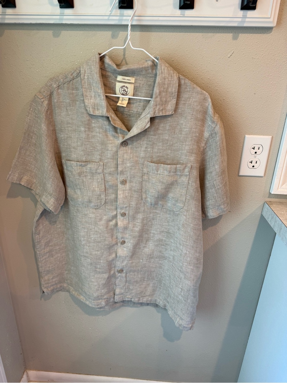 Panama Jack Light Gray Short-Sleeve Button-Down Linen Shirt